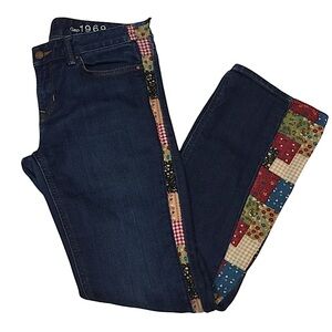 GAP 1969 Womens sz 28r + Jeans DIY ALTERED Patchwork Unique Blue Red +